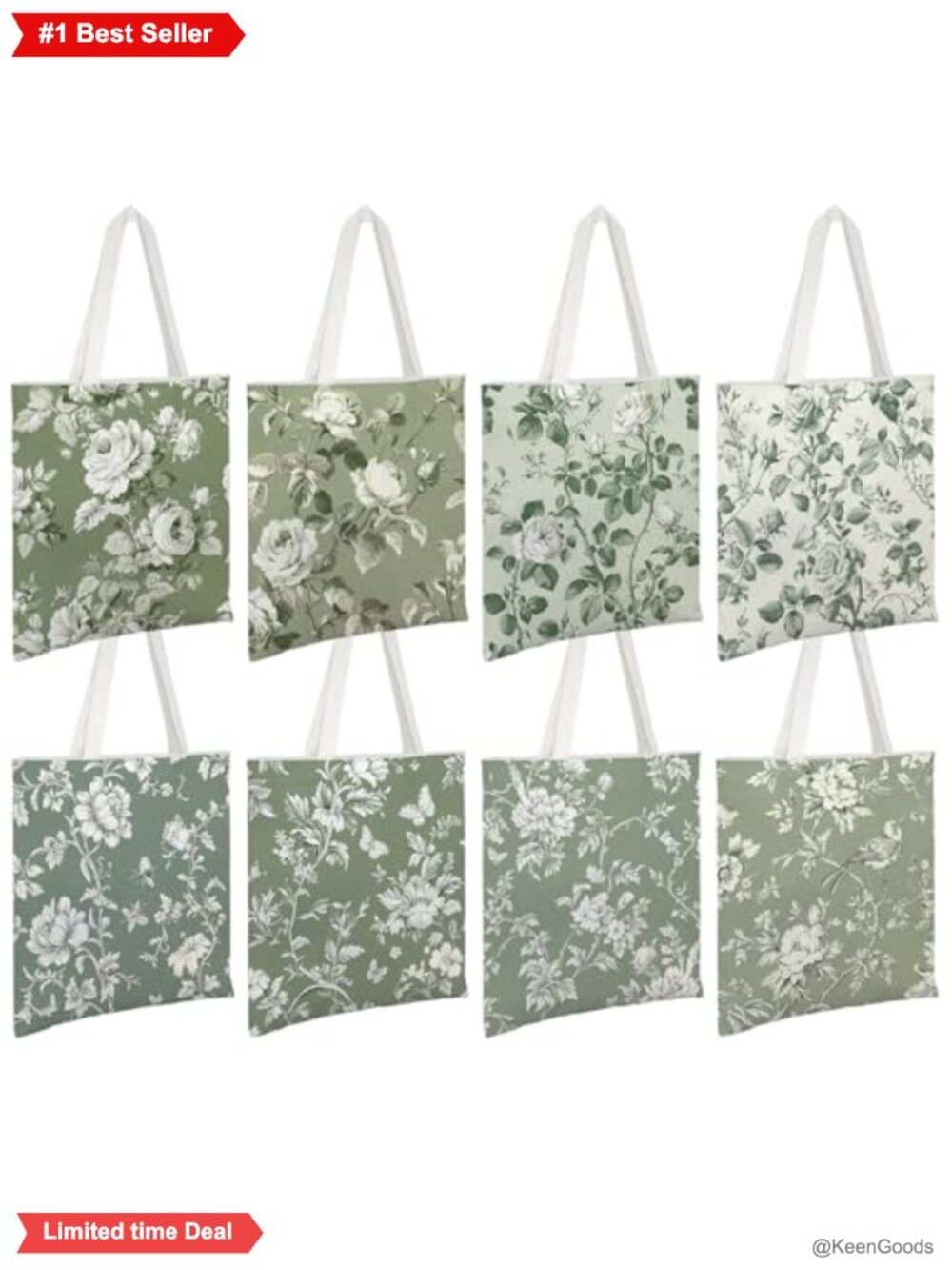 Floral Canvas Tote Bag Reusable Grocery Shopping Travel Handbag
